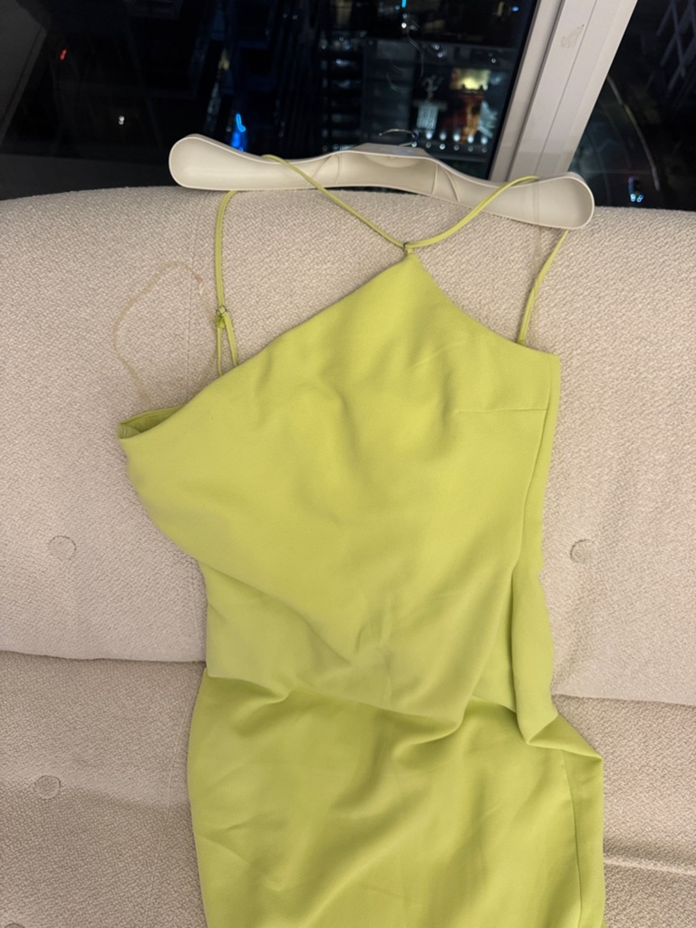 House of CB Lime Green Feather-Hem Midi Slip Dress - Picture 3 of 5